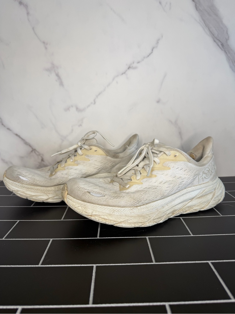 Hoka Women's White and Cream Running Shoes